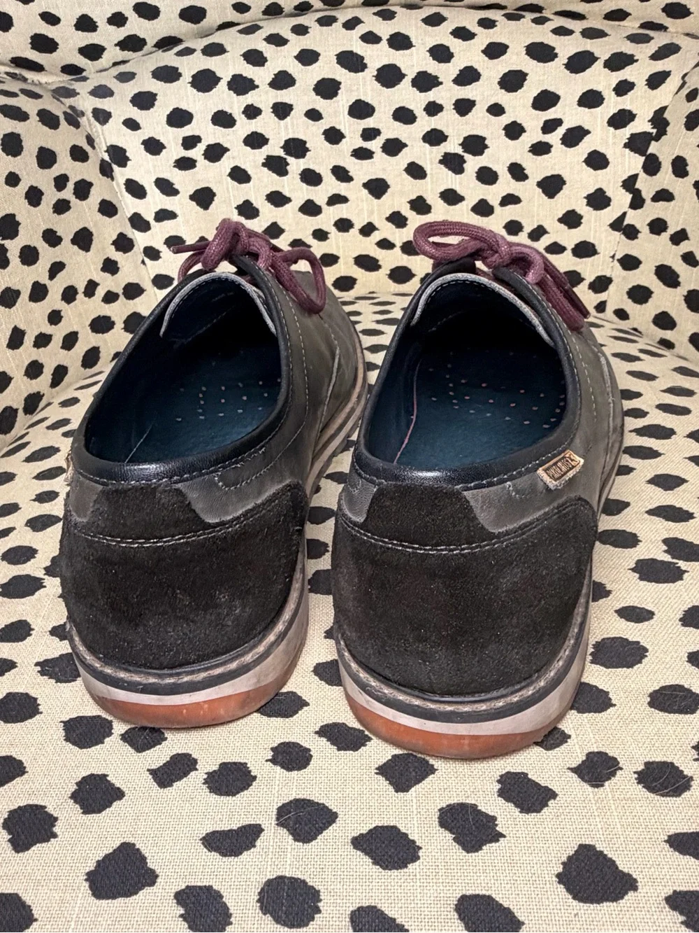 Men's Pikolinos Casual Leather Derby Shoes - Gray with Burgundy Laces